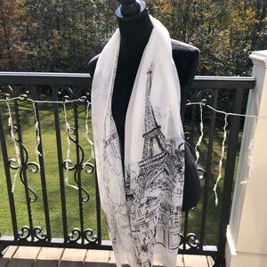 Karl Lagerfeld Paris White Scarf with Eiffel Tower Design